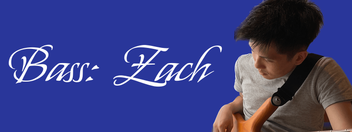 An image of real-life Zach with his bass guitar superimposed against a blue background.